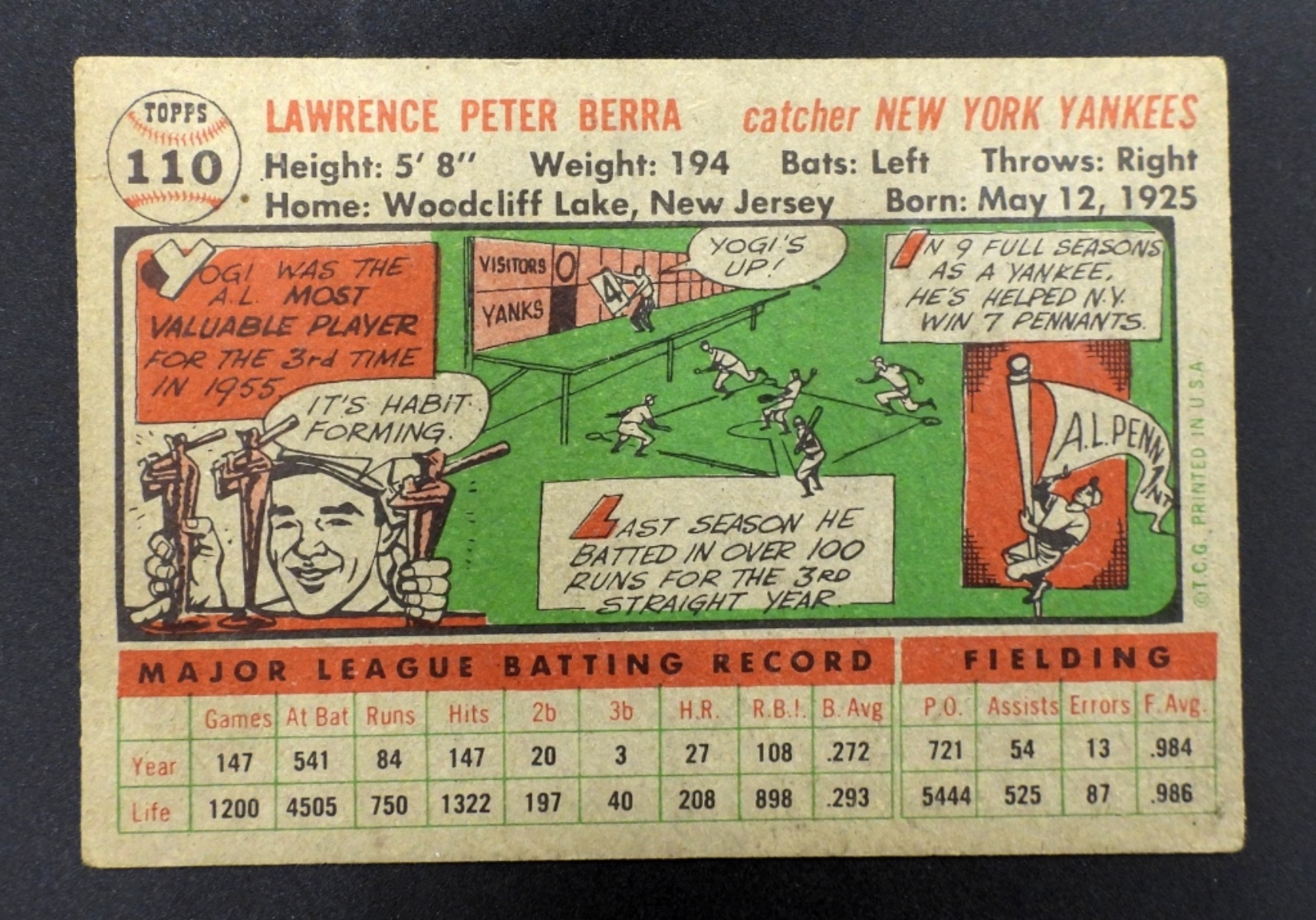 1956 Topps Yogi Berra #110 New York Yankees