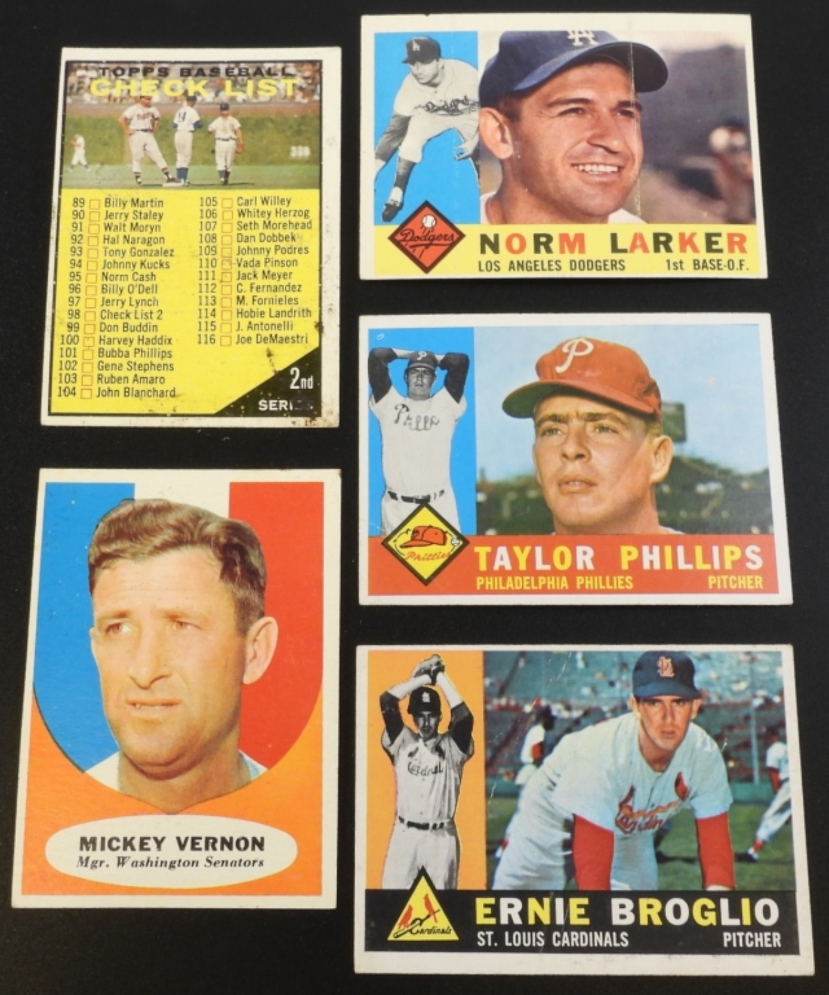 1960s Baseball Card Lot, 5 Cards Vintage