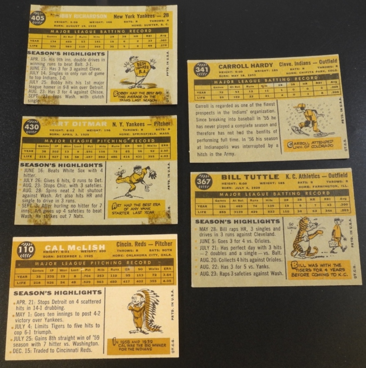 1960s Baseball Card Lot, 5 Cards