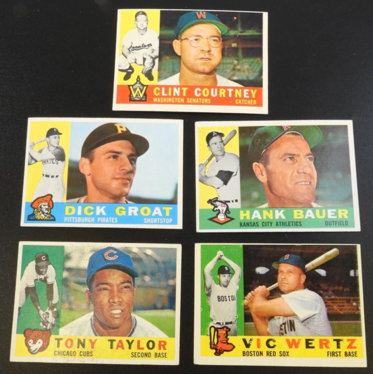 1960 Topps Baseball Cards Lot, 5 Cards