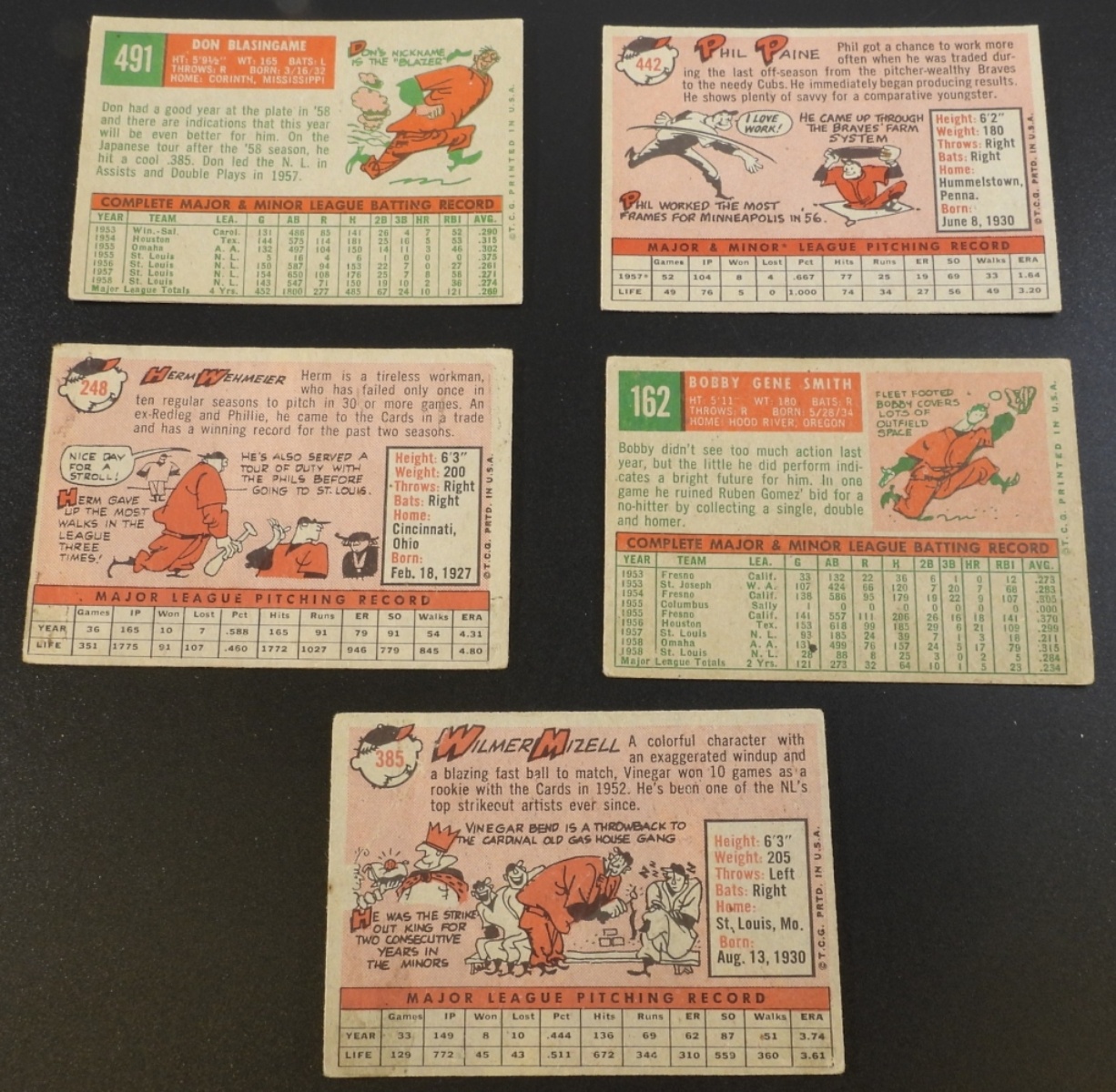 1950s St. Louis Cardinals 5-Card Lot