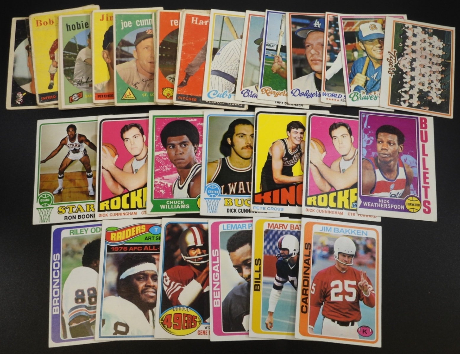 Vintage Sports Card Lot, Baseball Football Hoops