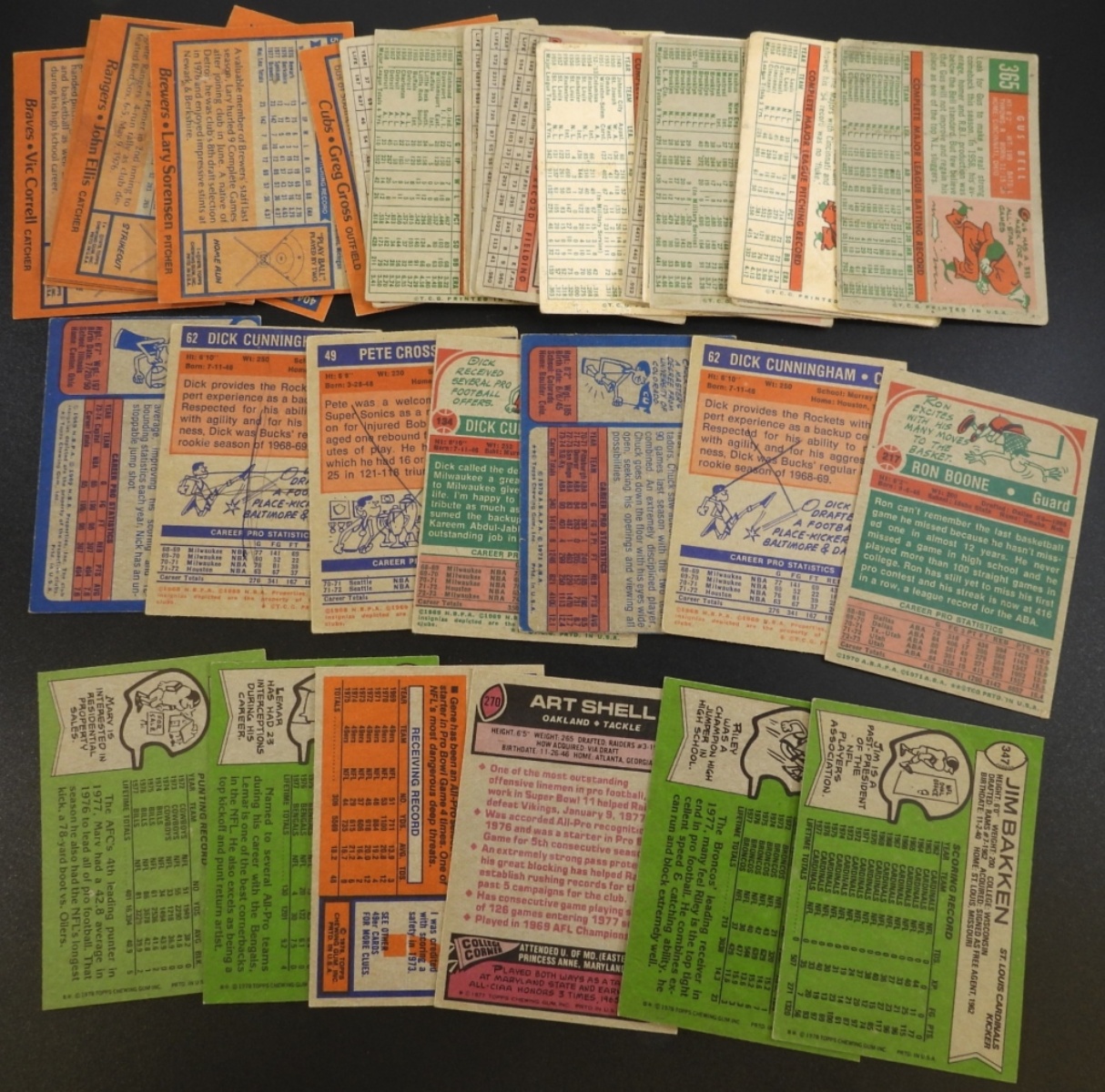 Vintage Sports Card Lot, Baseball Football Hoops