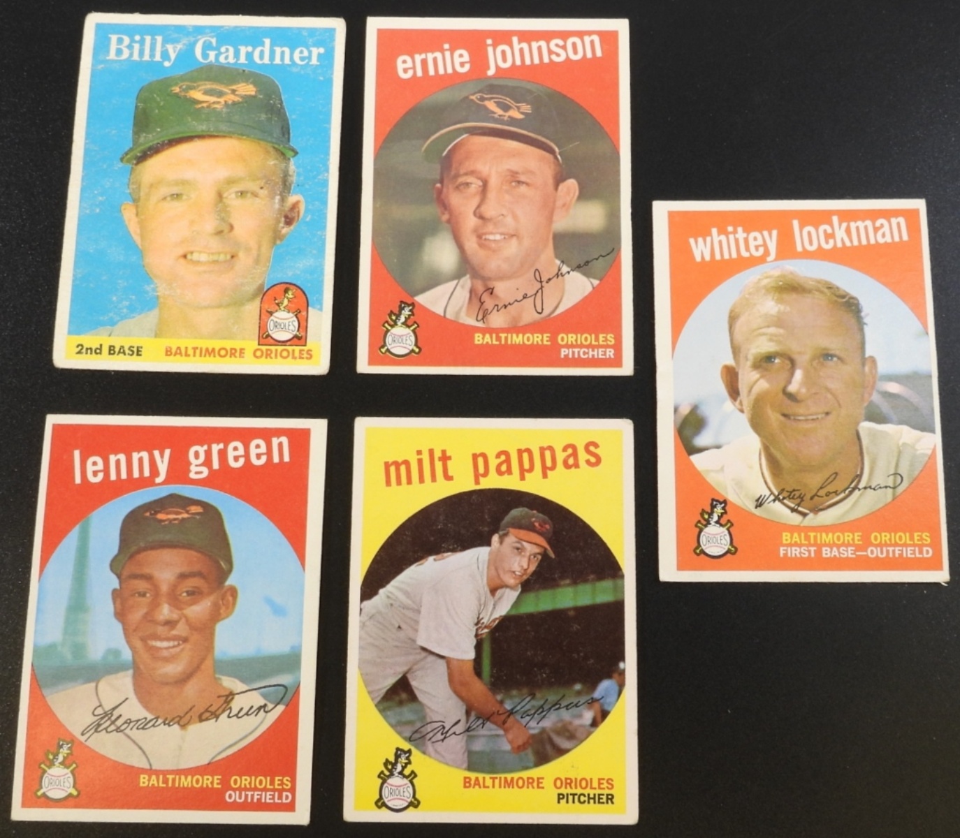 1950s Baltimore Orioles Trading Cards, 5-Card Lot