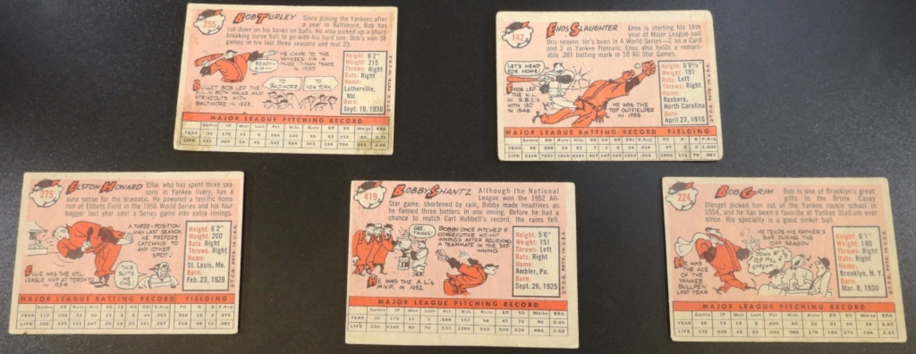 1950s Yankees 5-Card Lot Topps Howard Turley