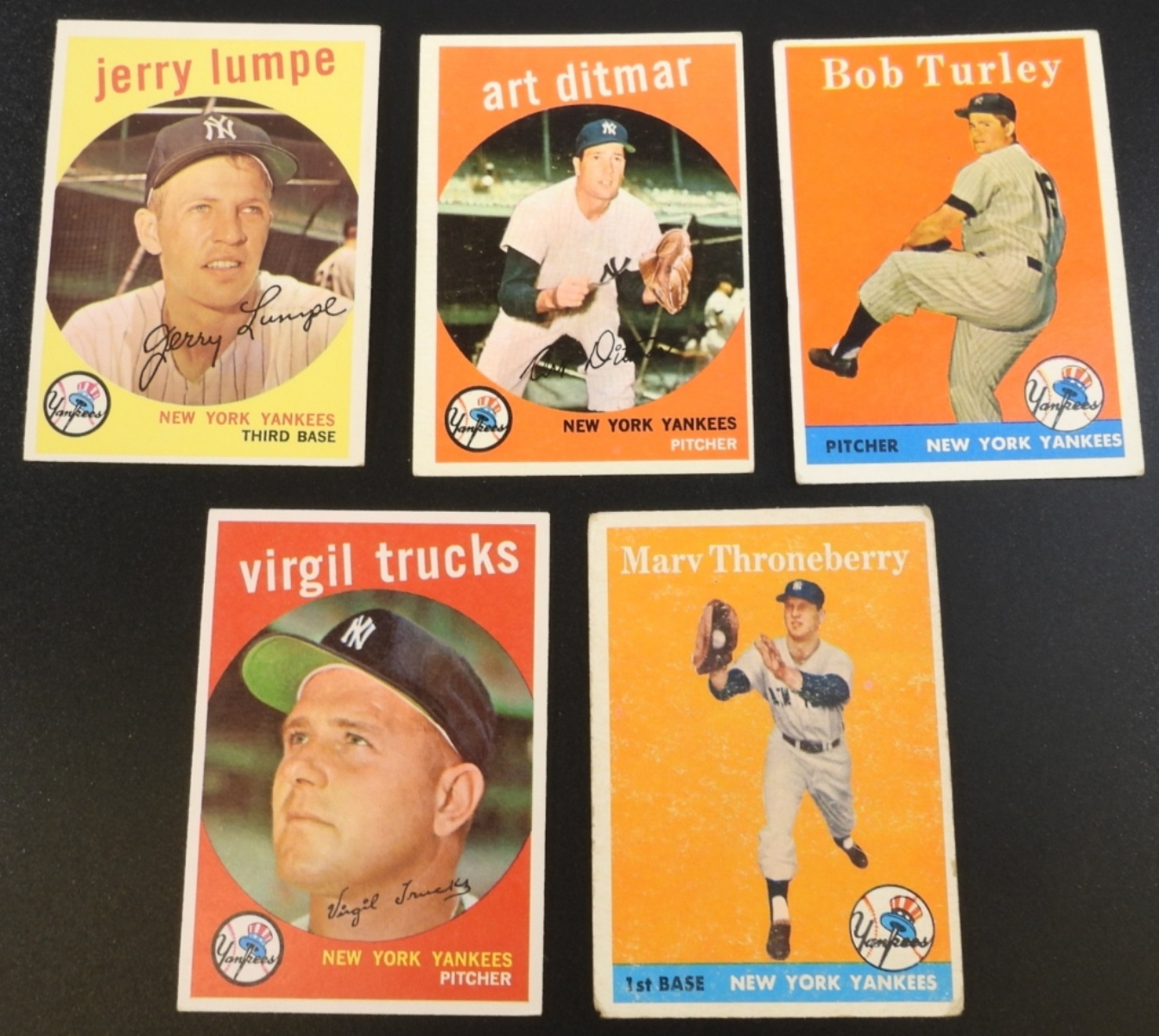 1950s Topps Yankees Baseball Cards, 5 Cards
