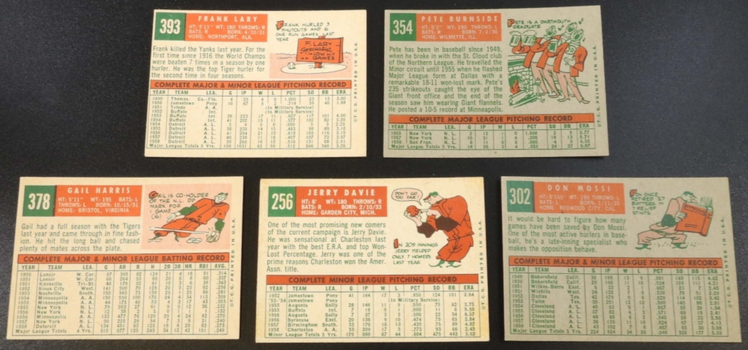 1950s Detroit Tigers 5 Cards Lot