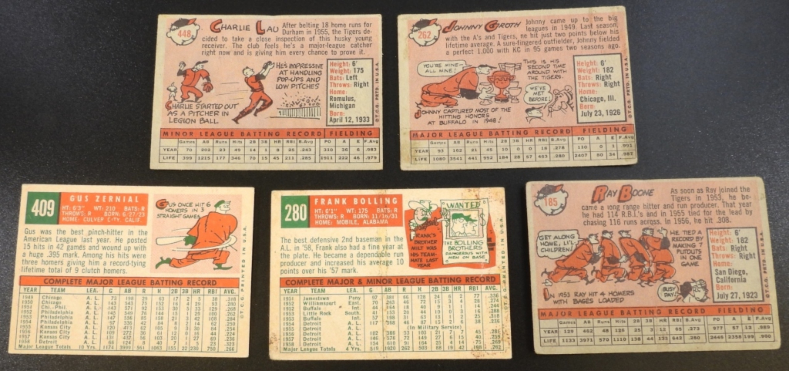 1950s Detroit Tigers Baseball Cards Lot of 5