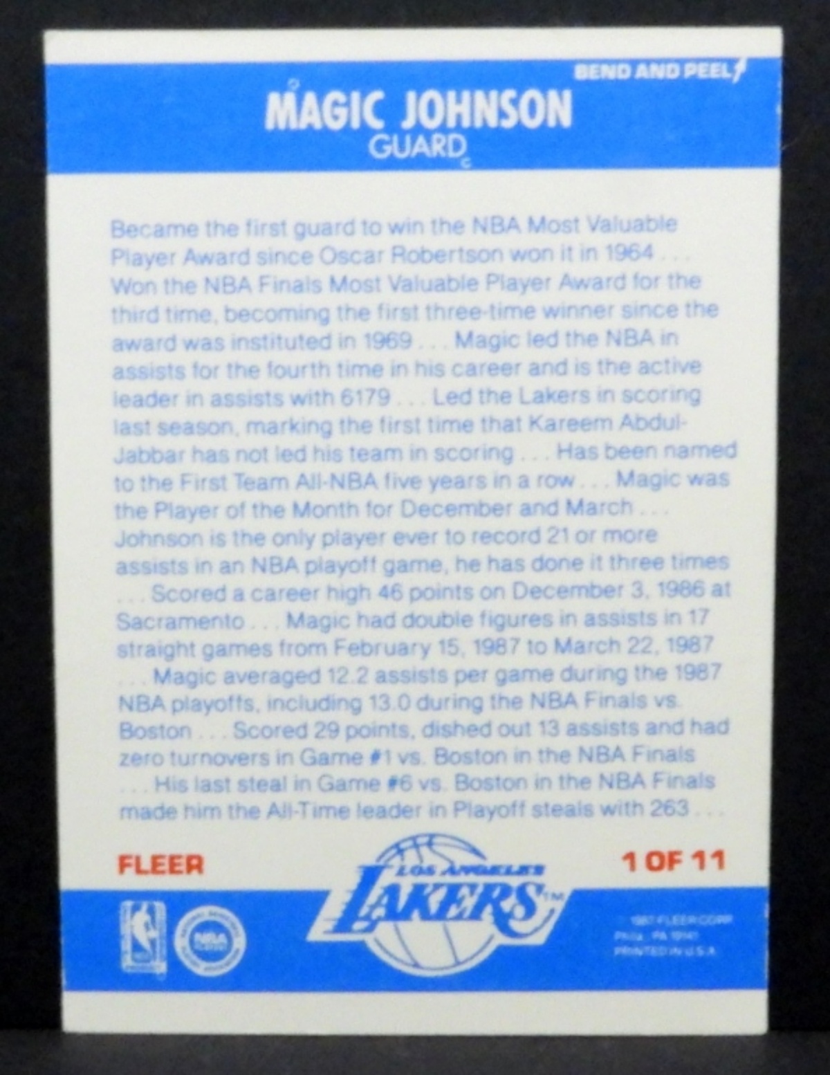 1986-87 Fleer Magic Johnson Lakers Card #1