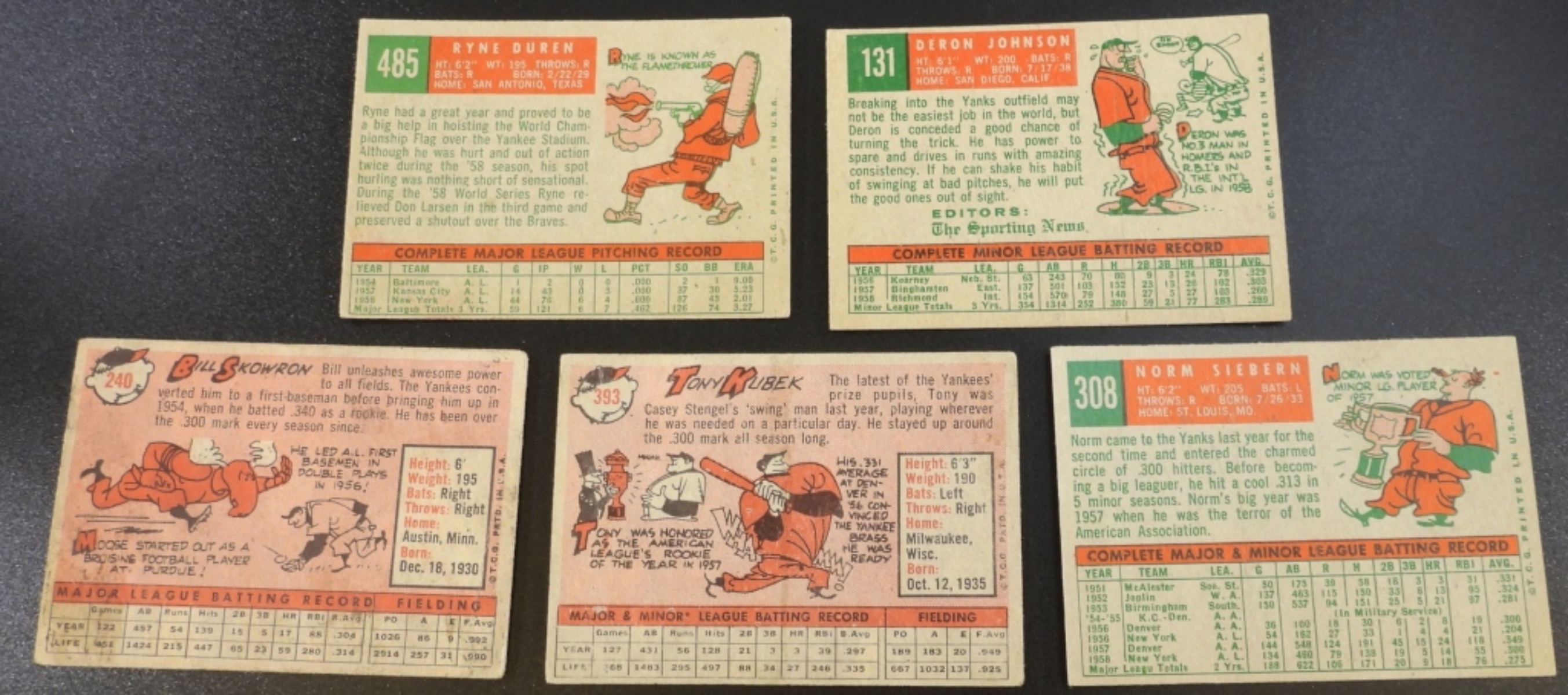1950s Yankees Trading Cards Lot of 5