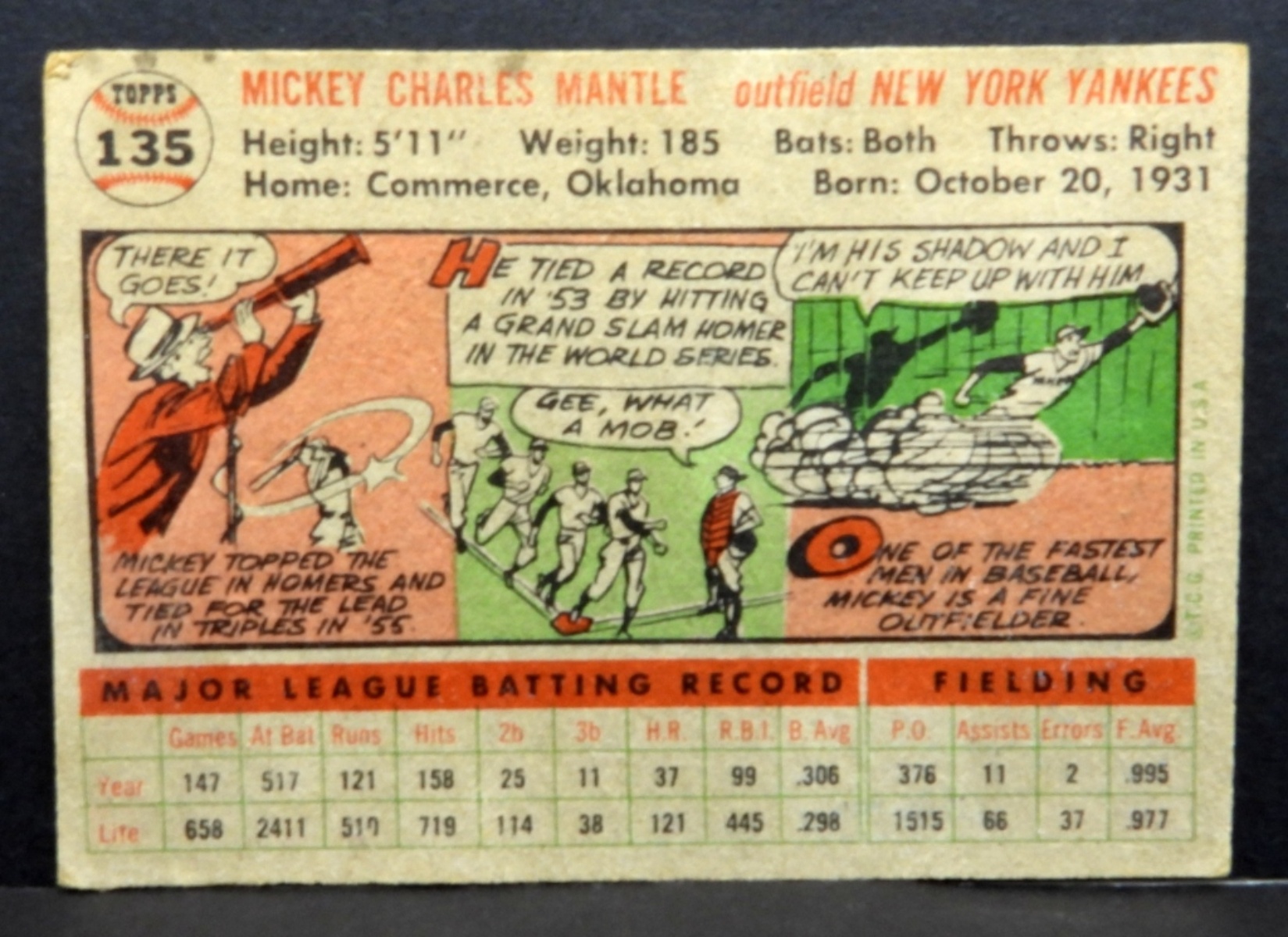 1956 Topps Mickey Mantle Card #135
