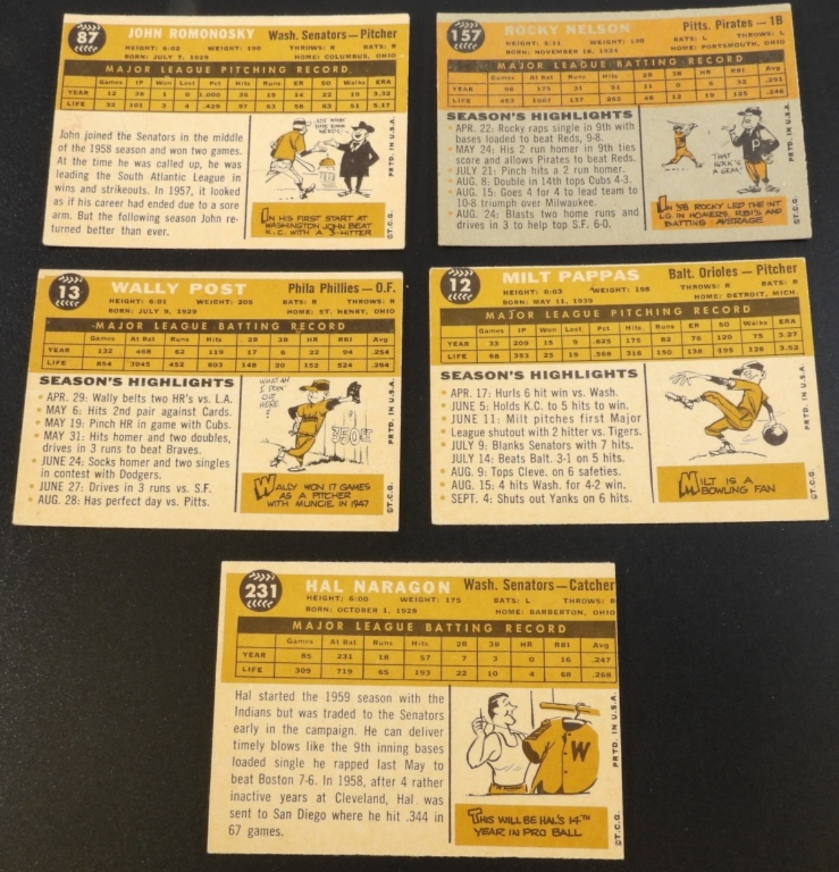 1960s Baseball Cards, 5-Card Lot