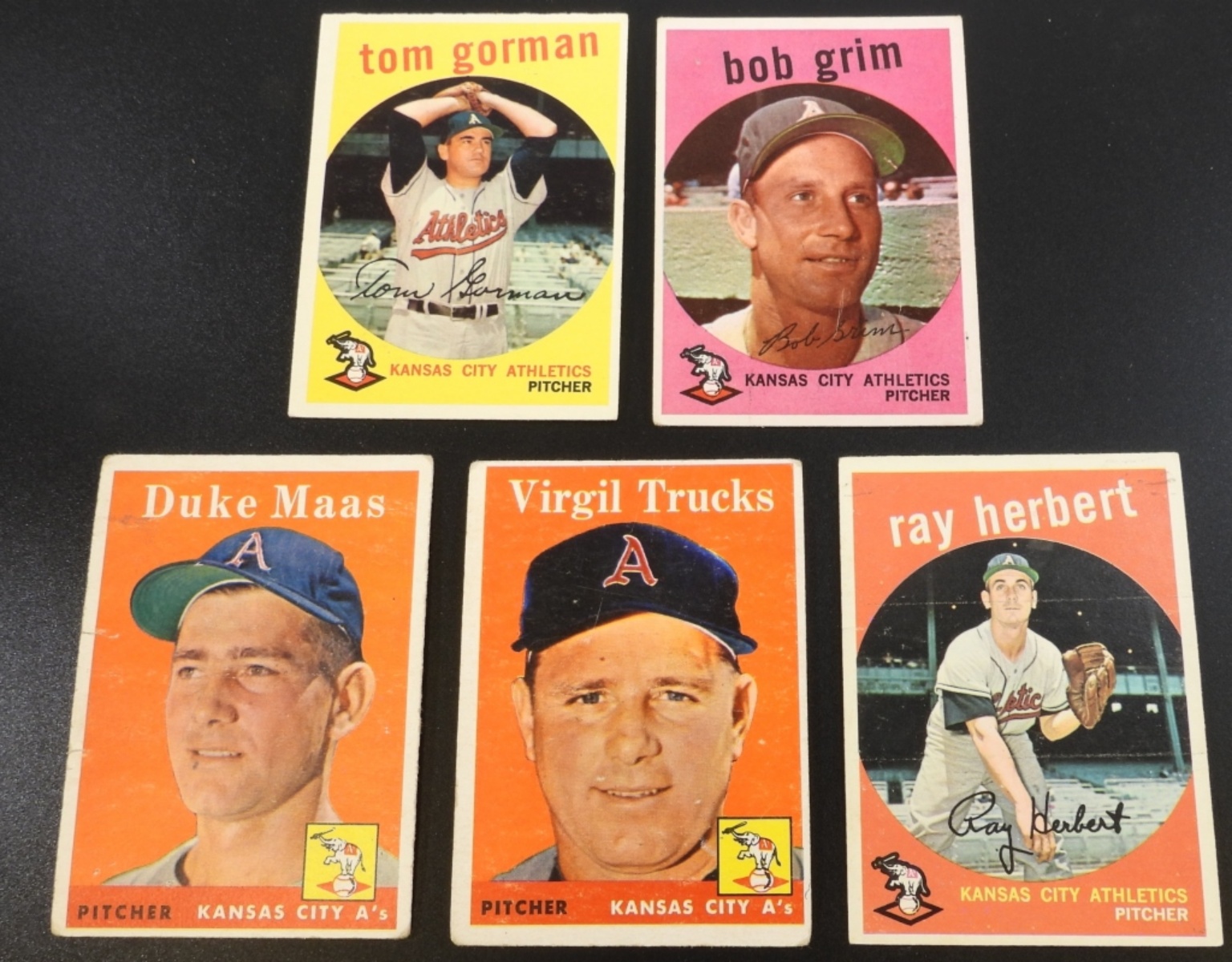 1950s Kansas City Athletics Pitchers, 5 Cards