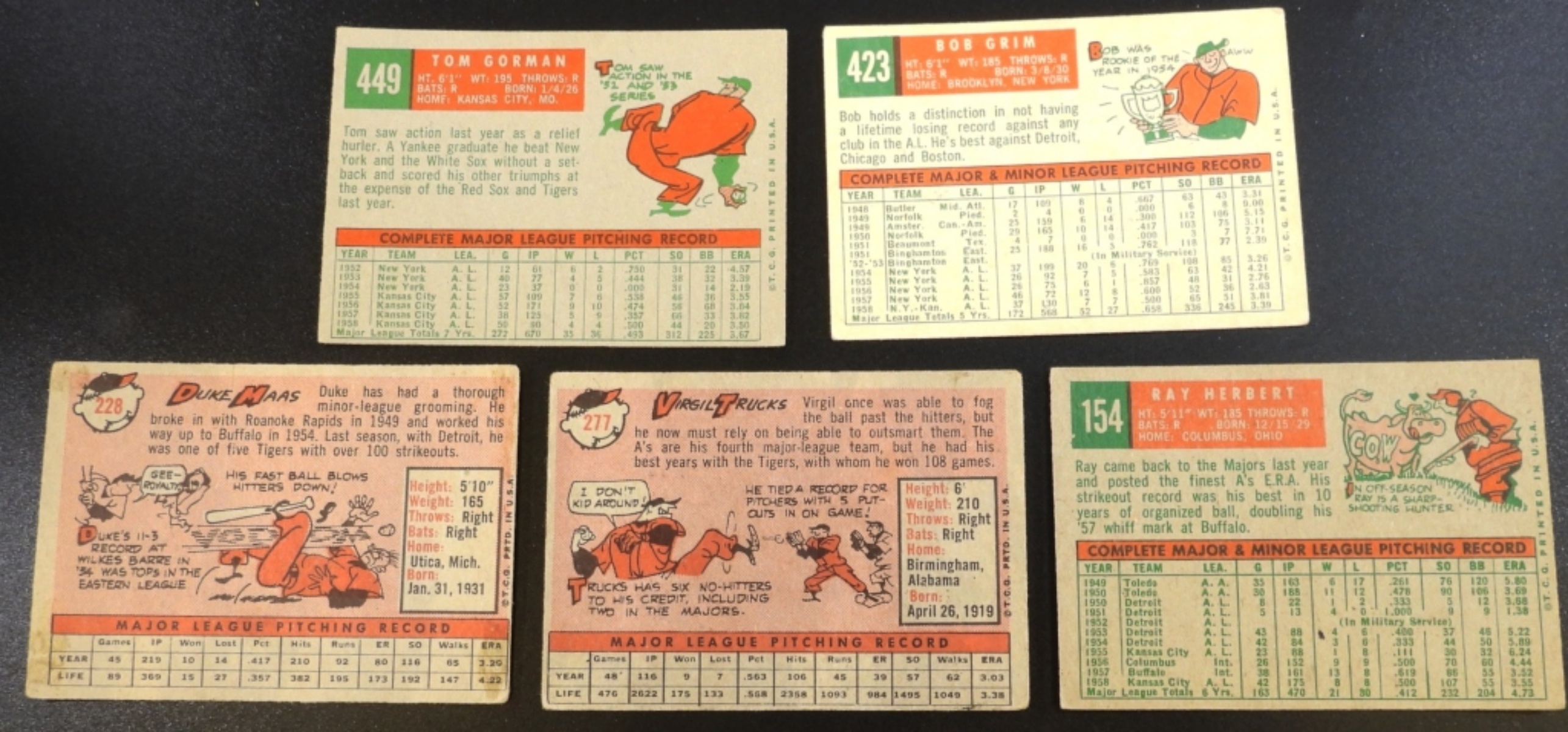 1950s Kansas City Athletics Pitchers, 5 Cards