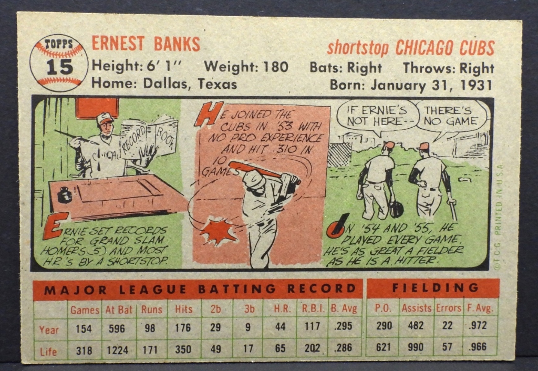 1956 Topps Ernie Banks Card Raw