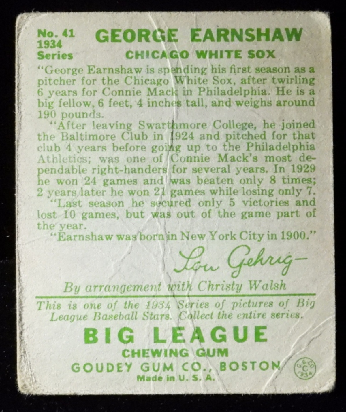 George Earnshaw Big League Chewing Gum