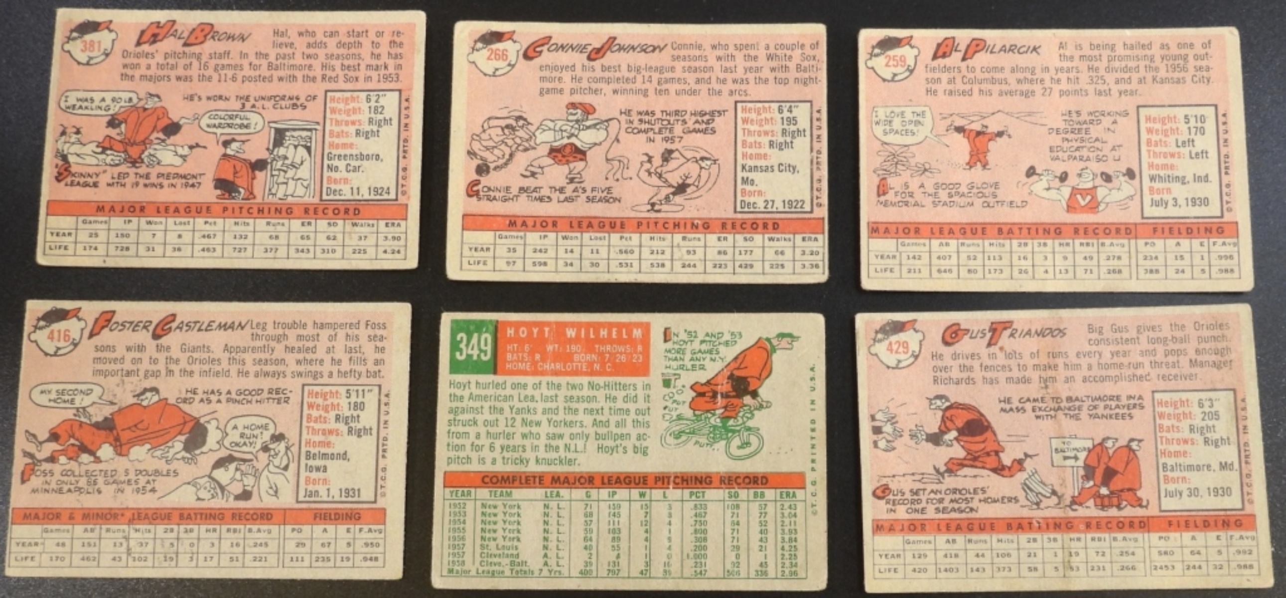 1950s Baltimore Orioles Baseball Cards, 6-Card Lot