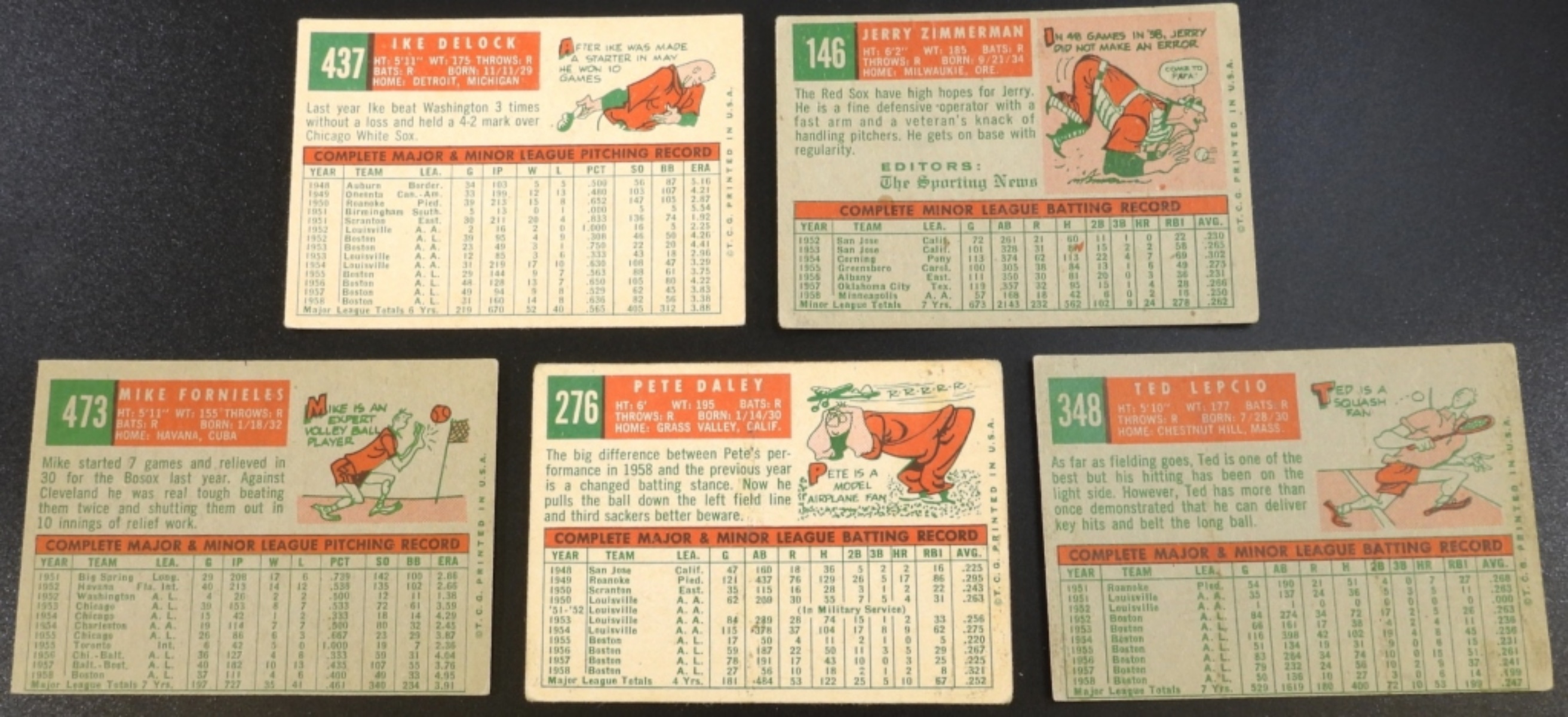 1950s Boston Red Sox Trading Cards Lot (5)