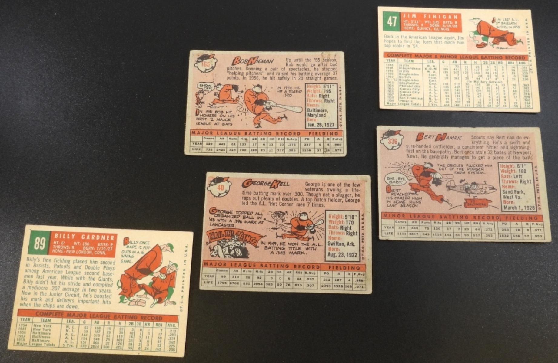 1950s Baltimore Orioles Baseball Cards, 5-Card Lot