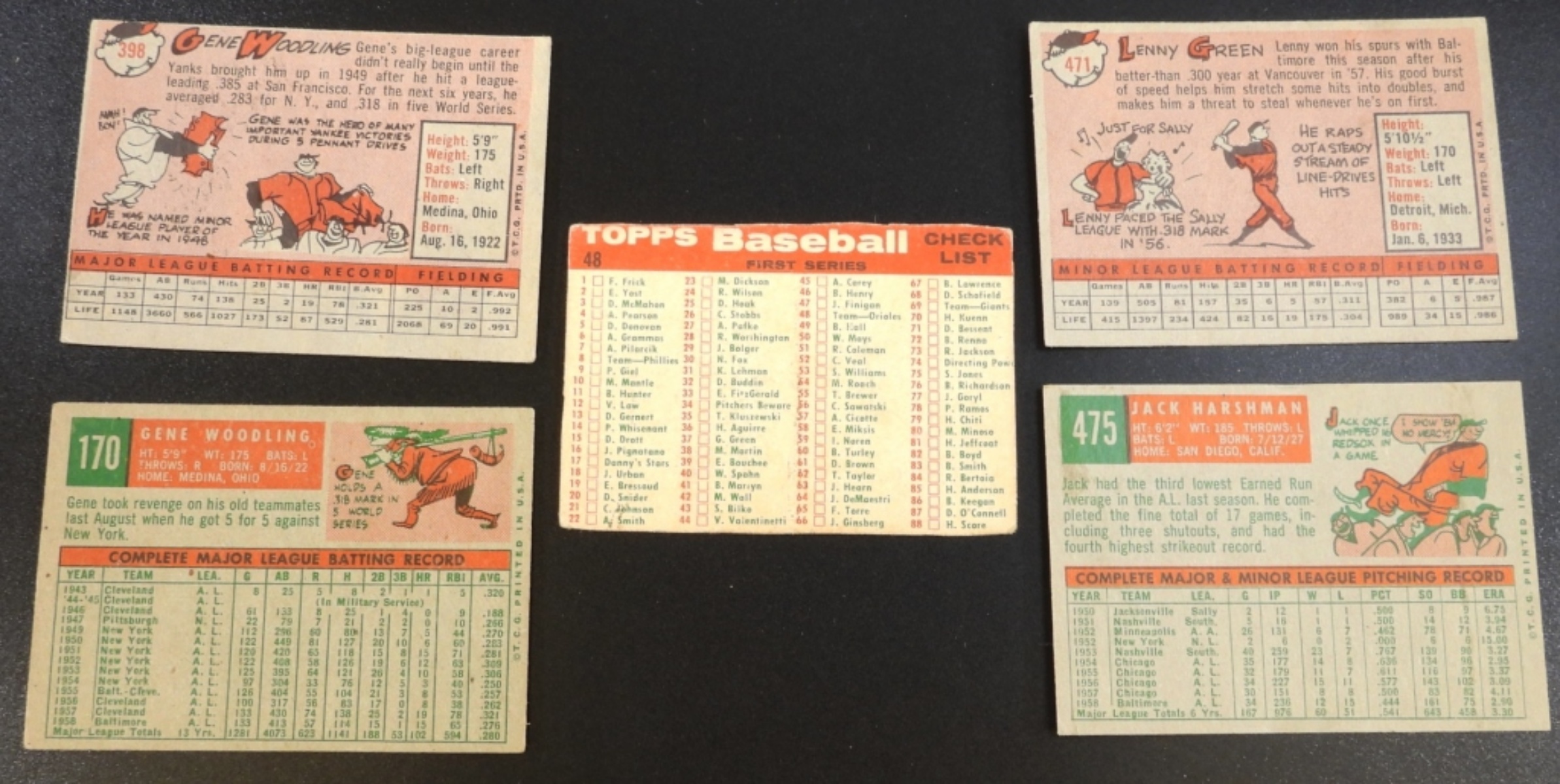 1950s Baltimore Orioles 5-Card Lot