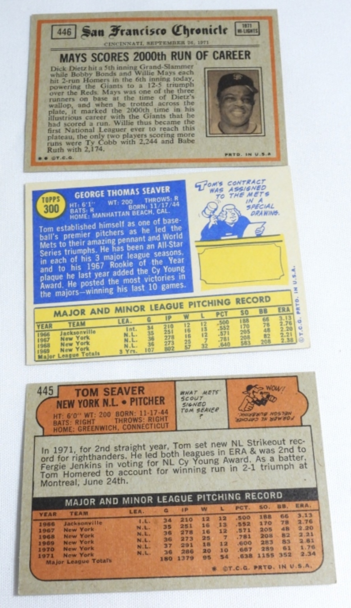 Tom Seaver Topps Cards Lot 1970-1972