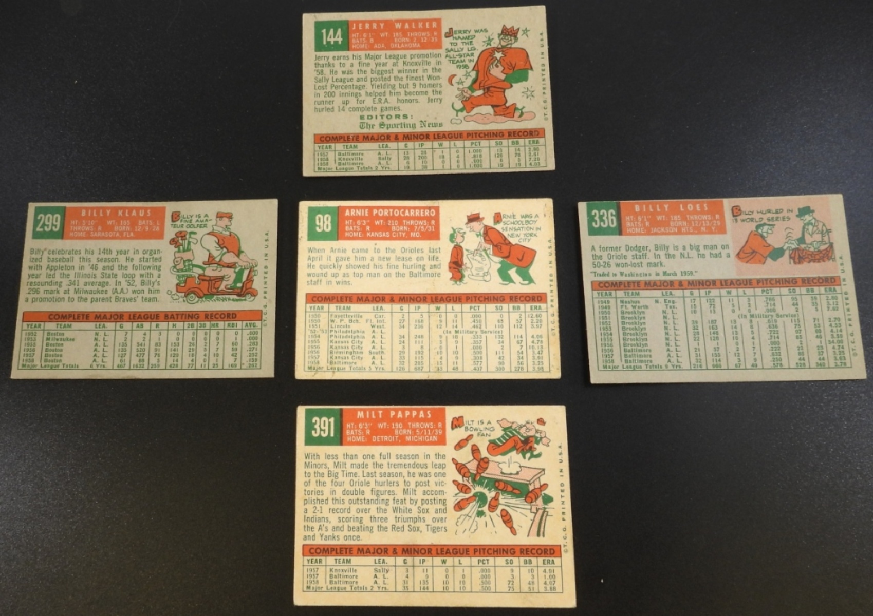 1950s Baltimore Orioles Baseball Cards - 5 Cards