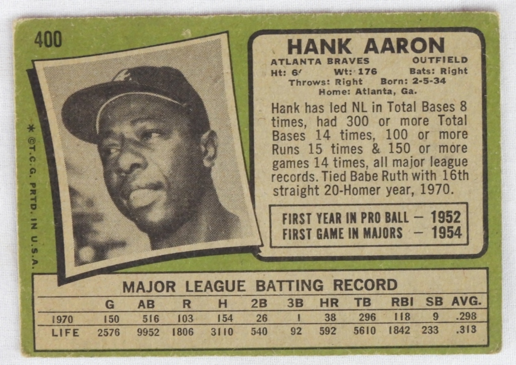 Hank Aaron TOPPS #400 Baseball Cards G