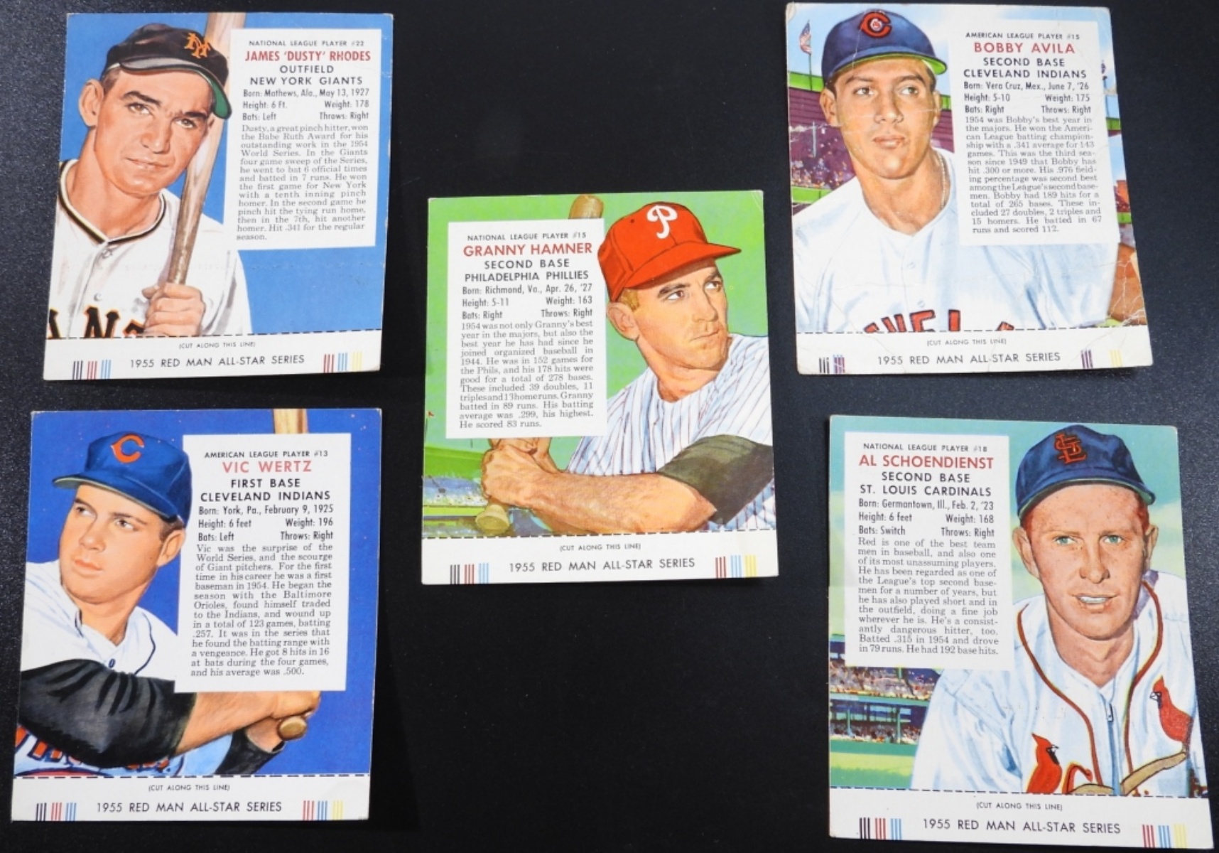 5 1955 Red Man All-Star Series Baseball Cards