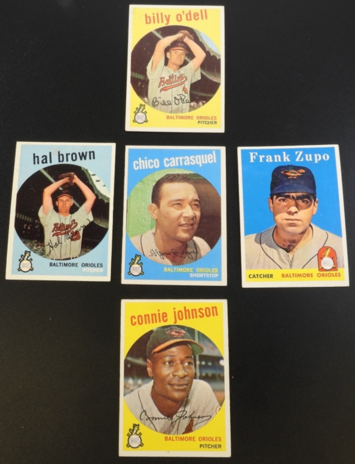 1950s Baltimore Orioles Baseball Cards, 5-Card Lot