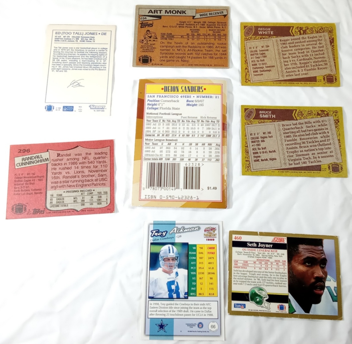 Football Lot: 7 Cards + Deion Sanders Book