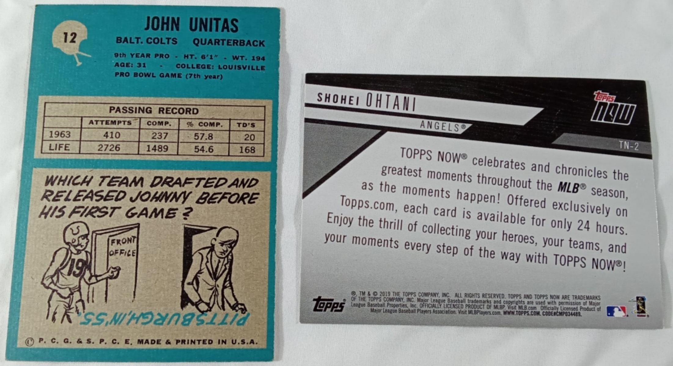 1964 Unitas Philly Gum + 2019 Ohtani TN-2