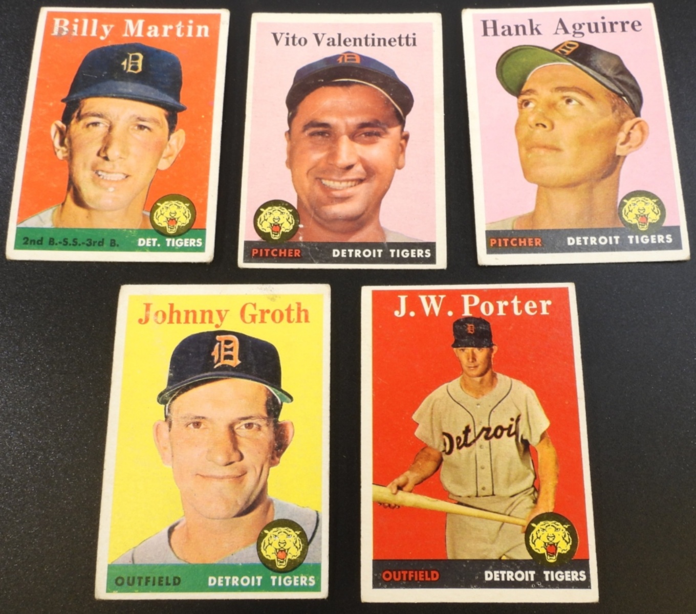 1950s Detroit Tigers Topps Baseball Cards, 5-Card