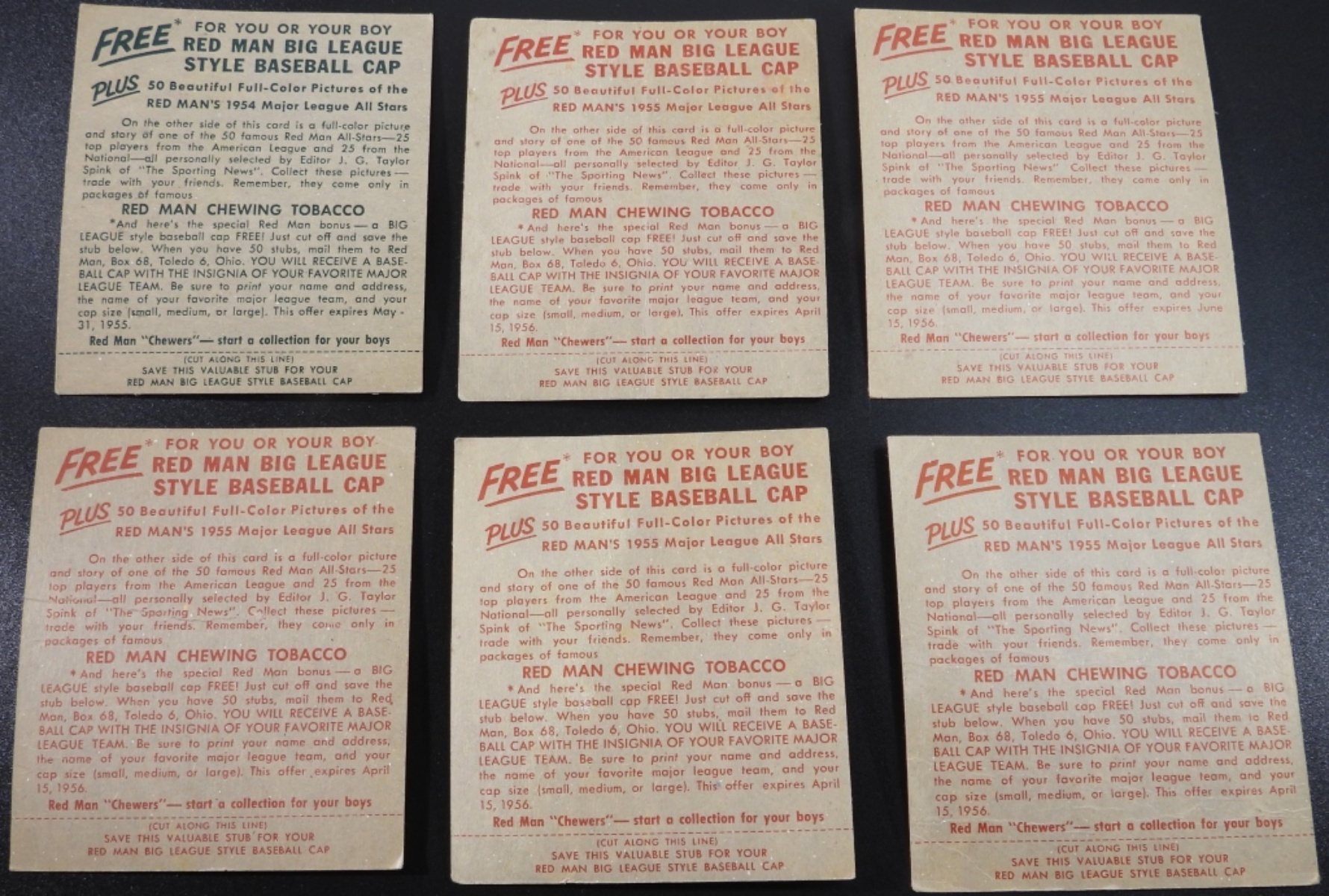 1955 Red Man All-Star Series Baseball Cards Lot