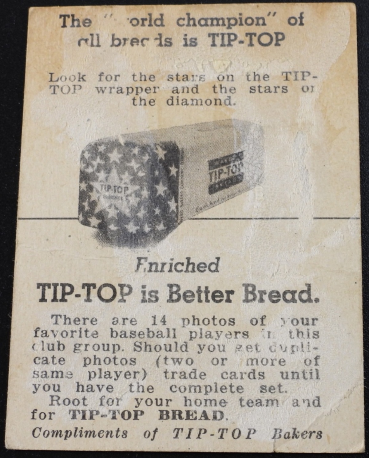 1947 Tip Top Bread Kirby Higbe Pittsburgh Pirates