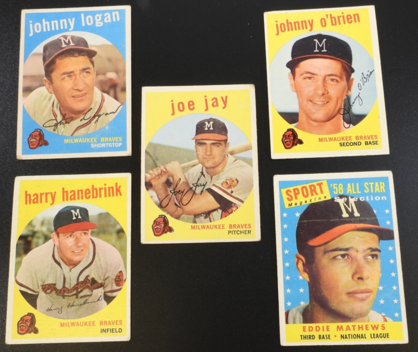 5 1950s Topps Milwaukee Braves Cards Lot