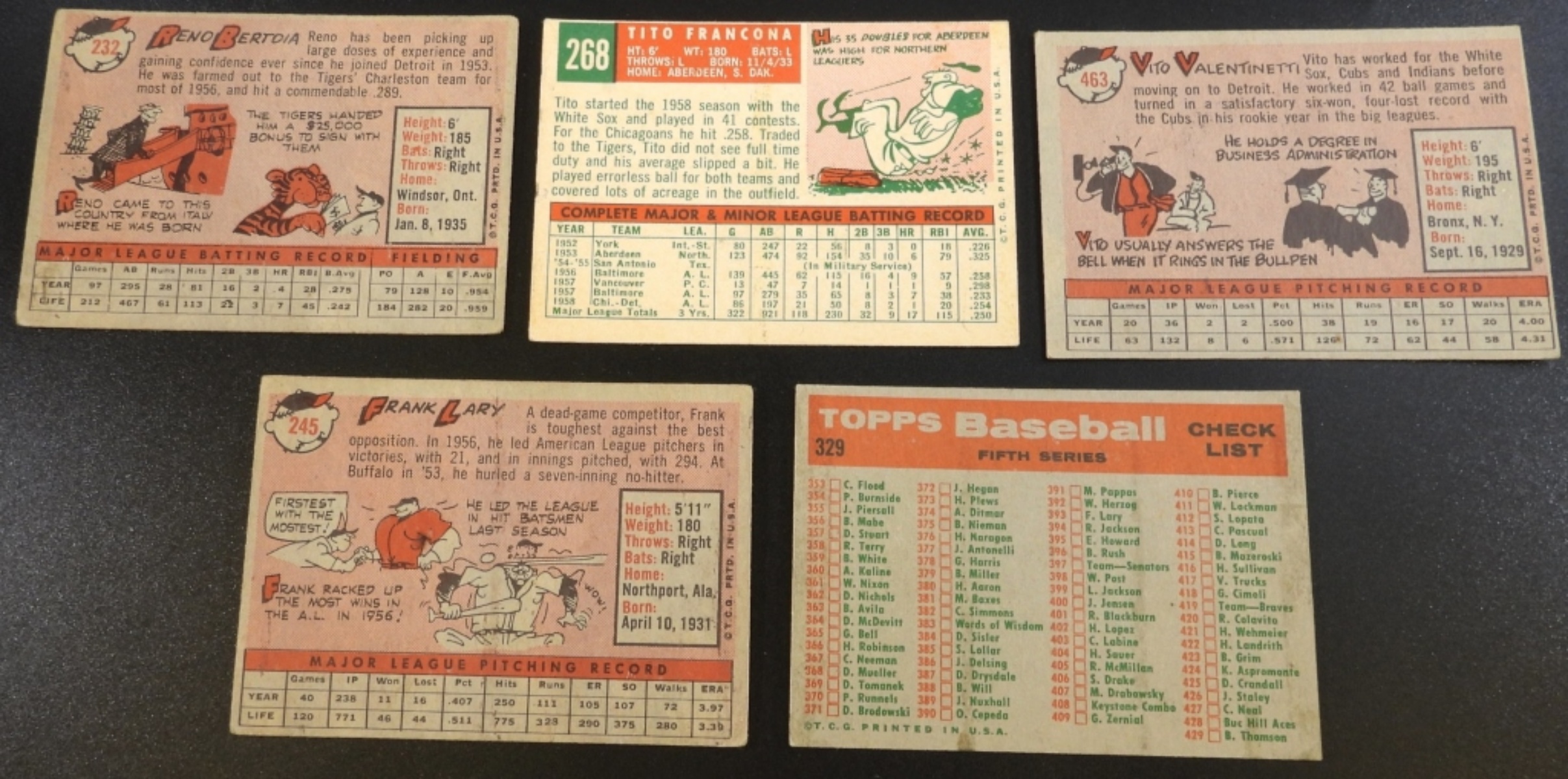 1950s Detroit Tigers Baseball Cards Lot of 5