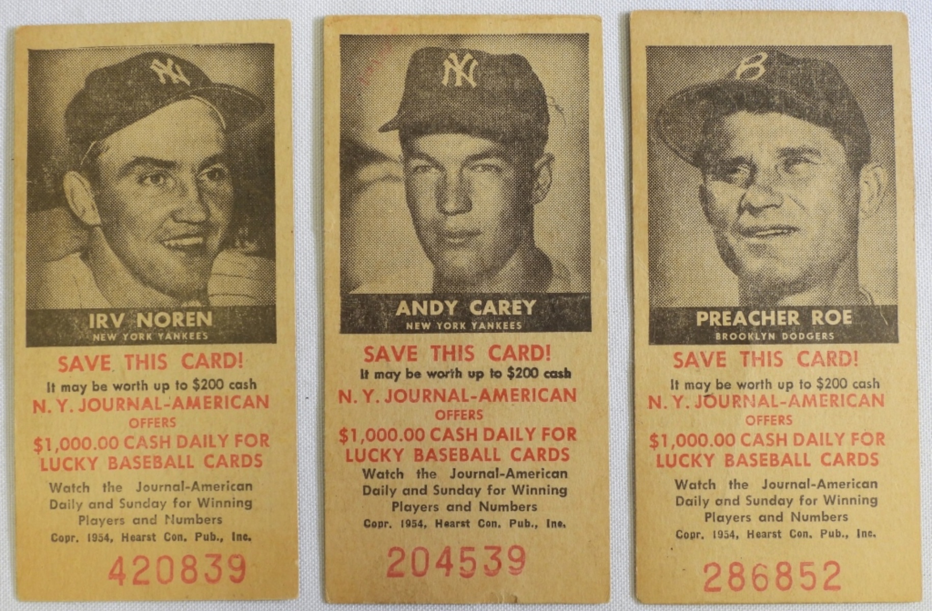 1954 Baseball Cards Noren Carey Roe