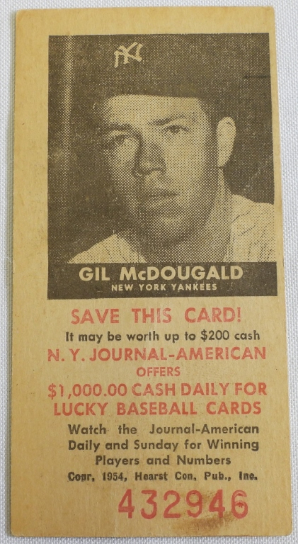 1954 Gil McDougald NY Yankees Baseball Card