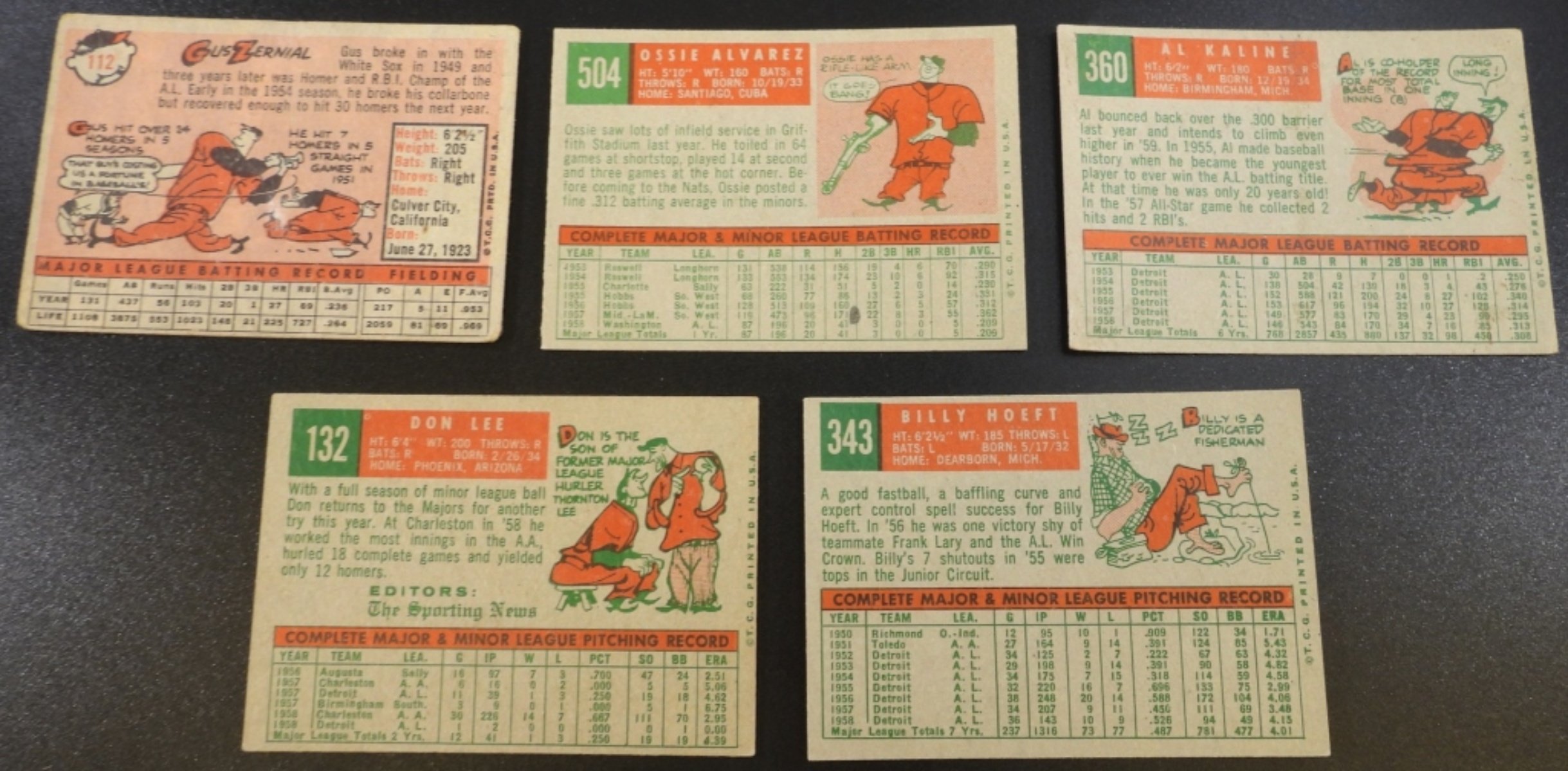 1950s Detroit Tigers Baseball Cards Lot of 5