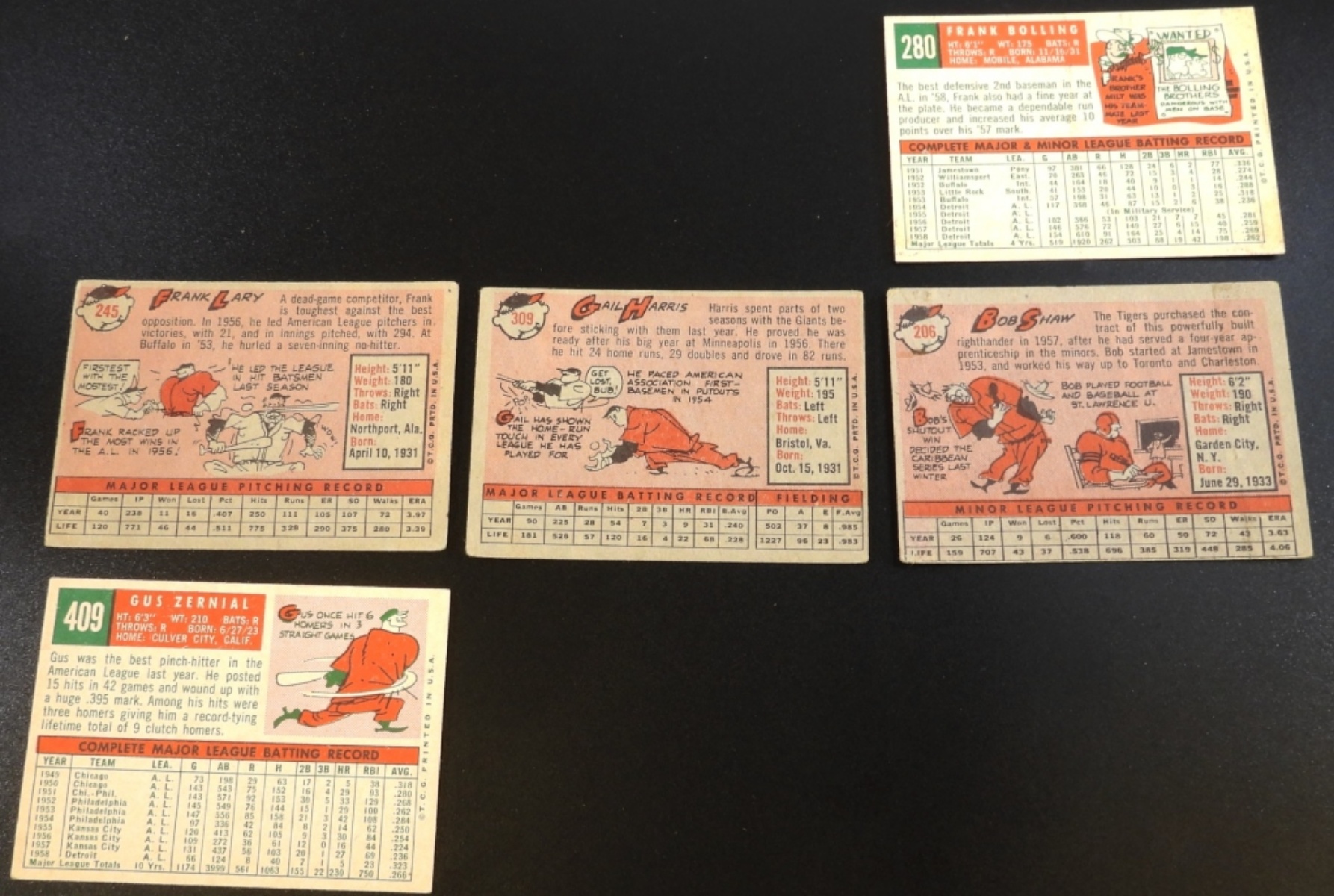 1950s Detroit Tigers Baseball Cards Lot of 5