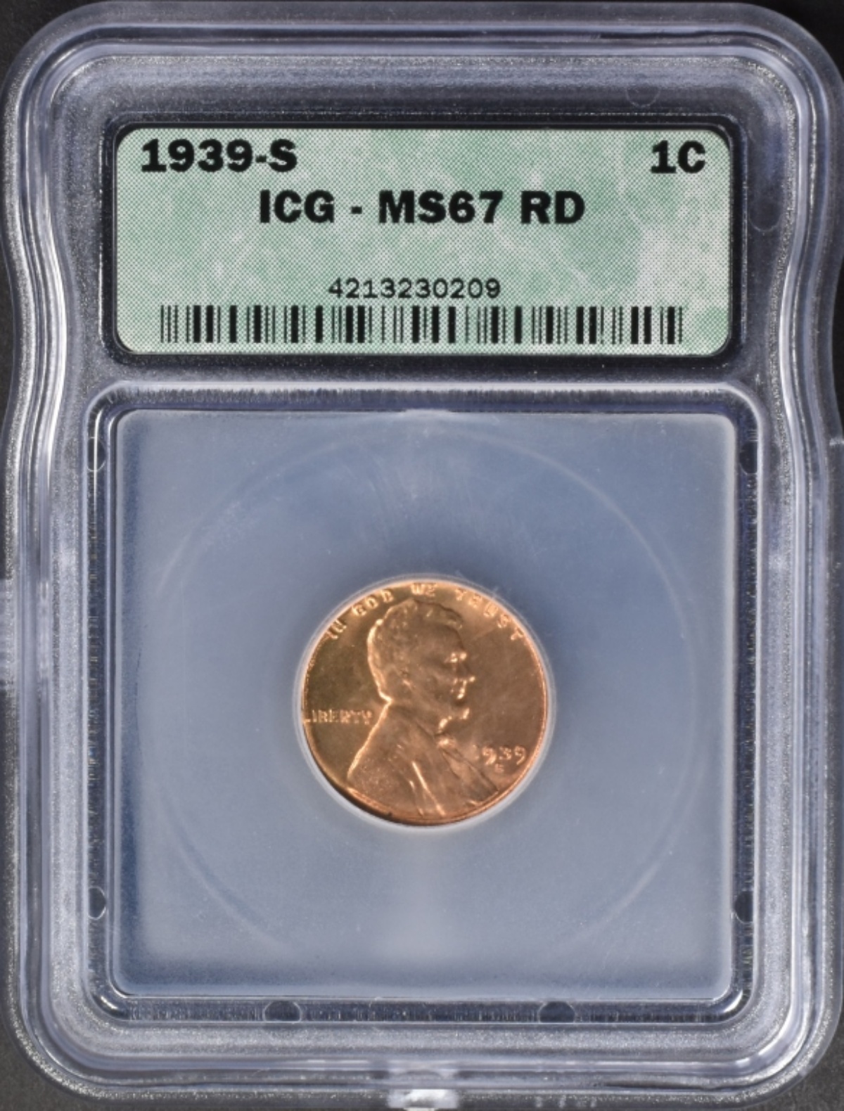 1939-S Lincoln Cent MS67 RD ICG