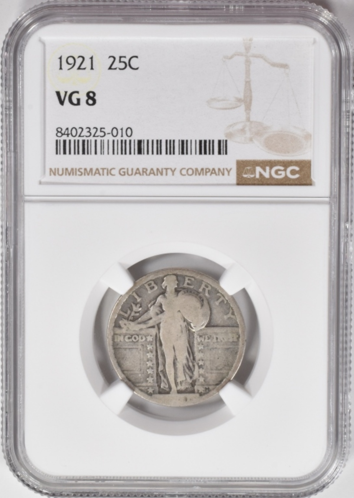 1921 Standing Quarter VG8 NGC
