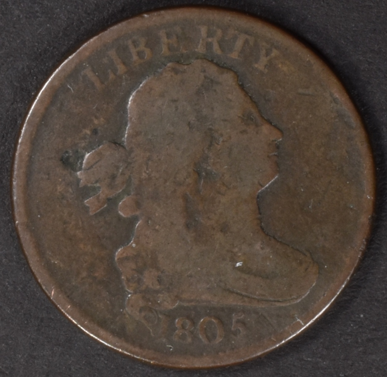 1805 Large 5 No Stem Half Cent