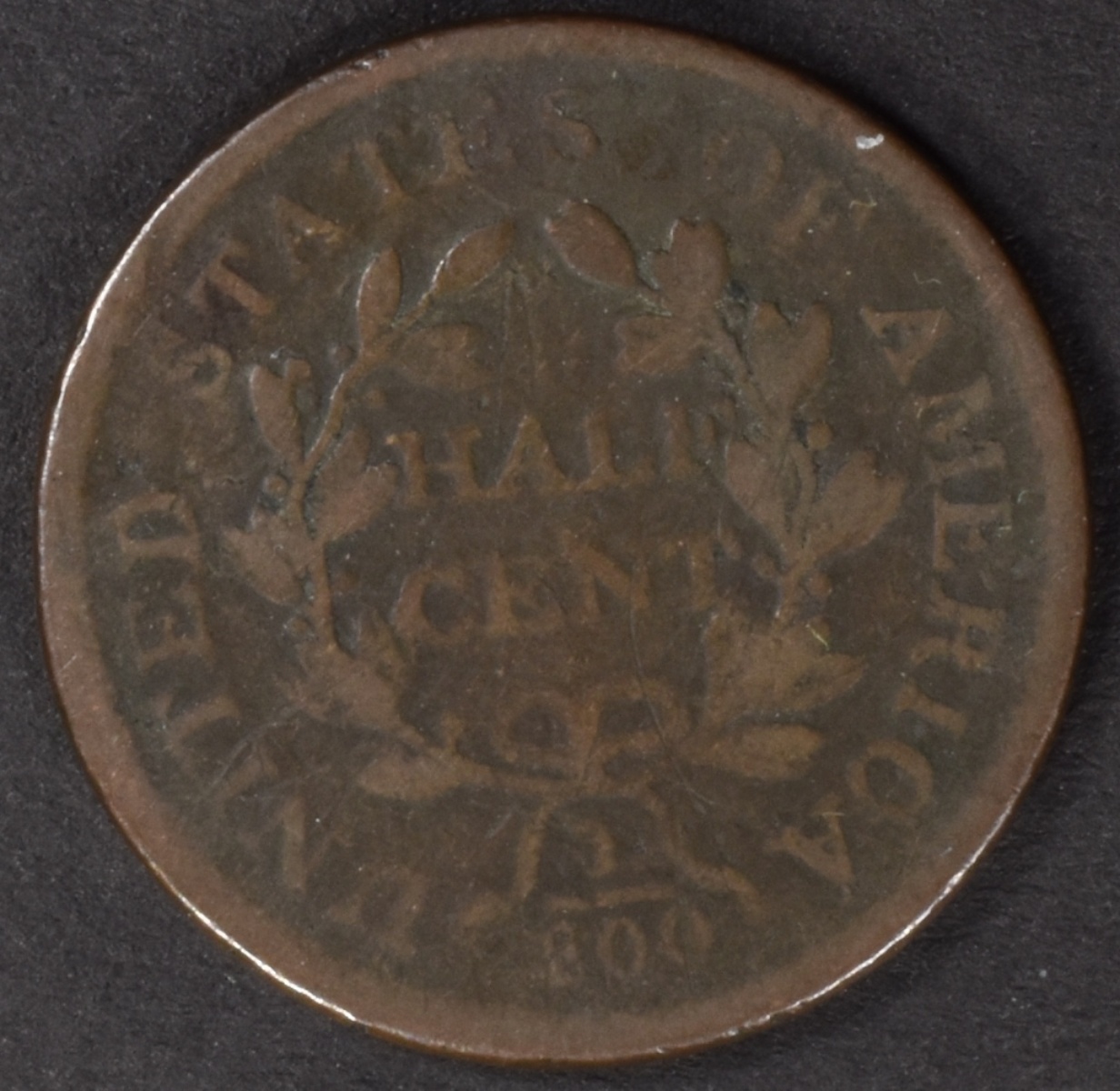 1805 Large 5 No Stem Half Cent