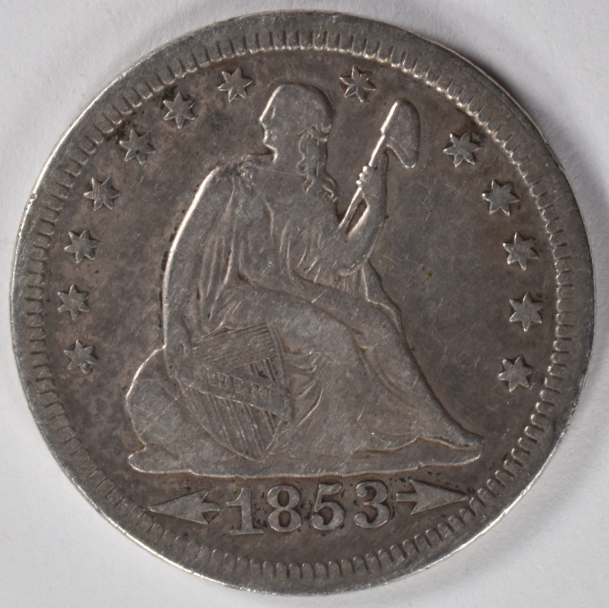 1853 Arrows and Rays Seated Quarter