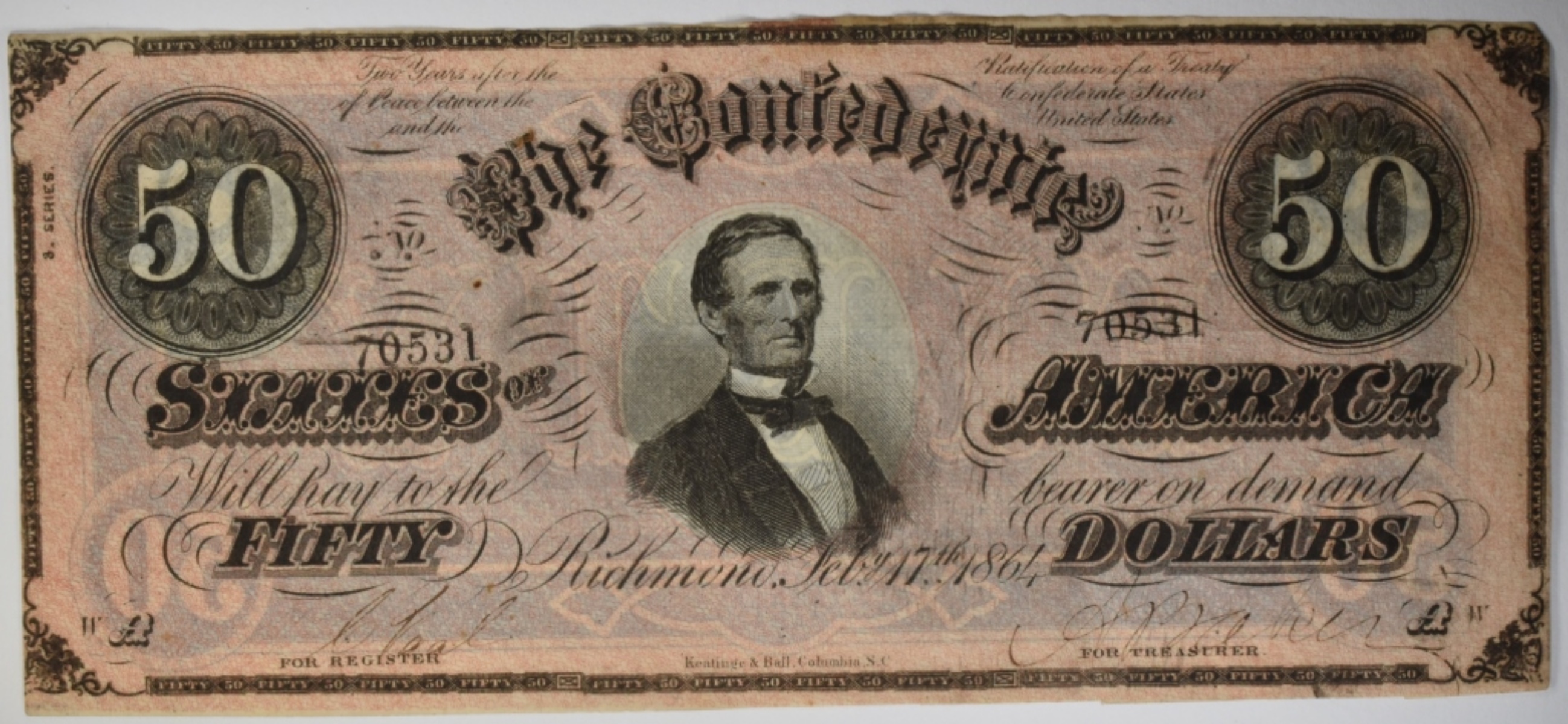 1864 $50 Confederate Note