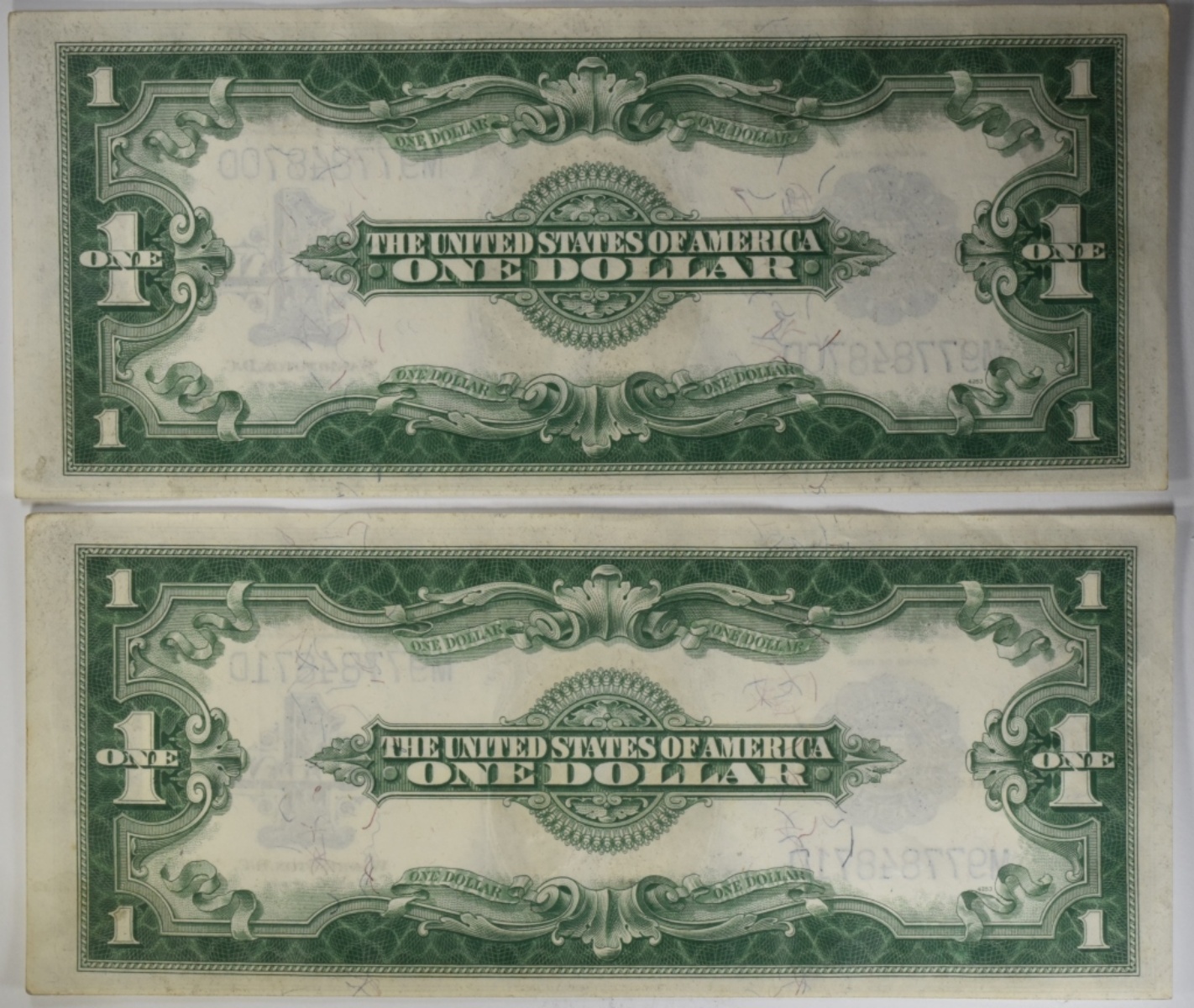 2- 1923 $1 Silver Certs with Consecutive Serial #