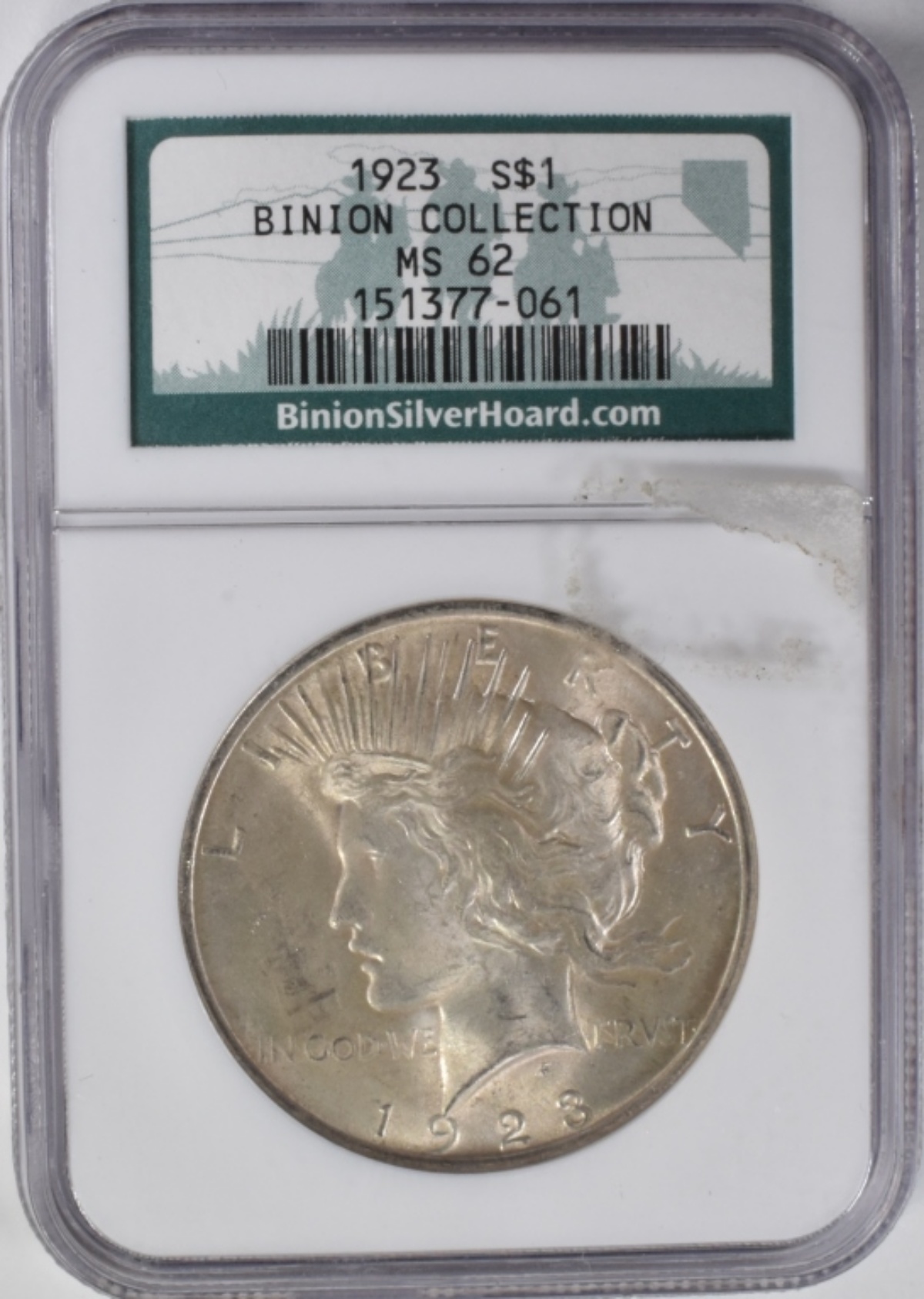 1923 Peace Dollar MS62 NGC Binion Collection