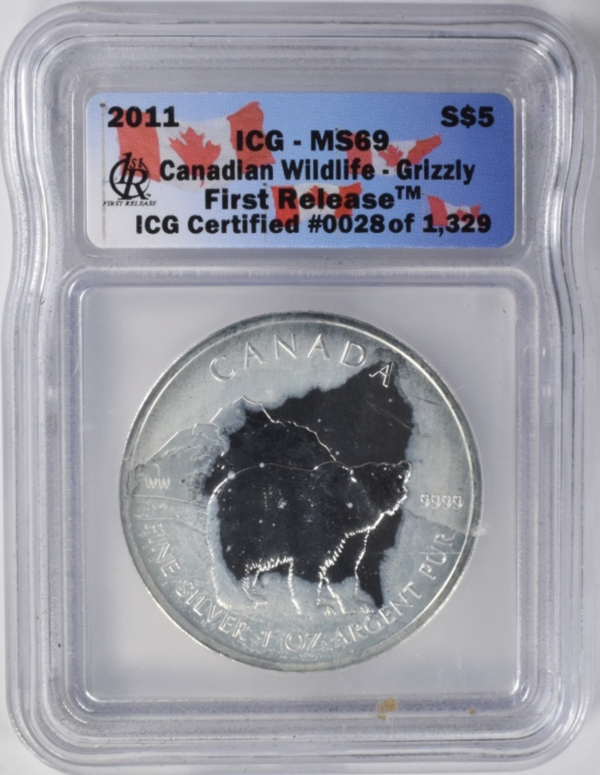 2011 Canada 1oz Grizzly MS69 ICG First Release