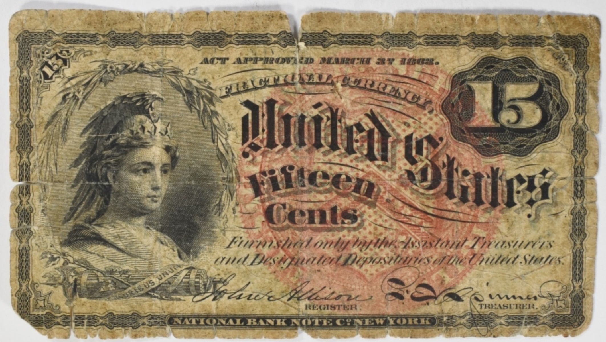1863 15 Cent Fractional Currency 4th Issue